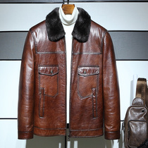 men's haining leather overhead bovine leather mink jacket mink inner short fur fashion coat