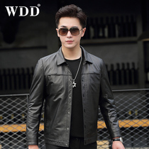 2021 new men Haining leather leather coat cowhide jacket short lapel locomotive clothing autumn thin tide coat