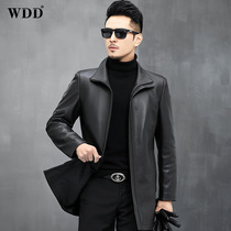 Authentic deerskin leather leather men long Haining leather jacket lapel collar windbreaker middle-aged thin spring jacket
