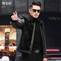 Original Ecological Sheep Fur Integrated Men Short water mink fur turnoff Henning genuine leather leather clothes down for winter coat