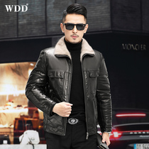 Henning genuine leather clothing for mens sheep leather jacket Short-turned-collar water minke liner fur integrated leather grass winter jacket