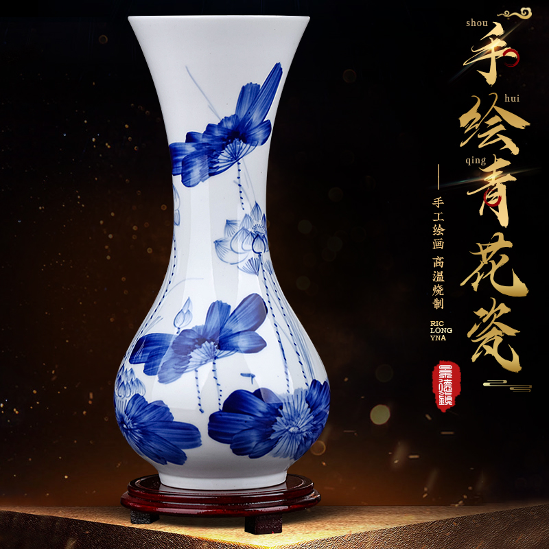Jingdezhen ceramics hand - made of blue and white porcelain vase furnishing articles sitting room of the new Chinese style household flower arranging TV ark, adornment
