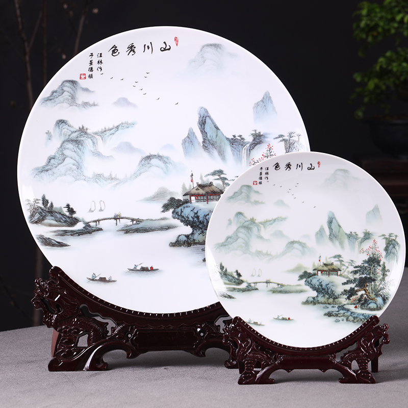 Hang dish of jingdezhen ceramics decoration plate of Chinese style household wine rich ancient frame adornment handicraft furnishing articles sitting room