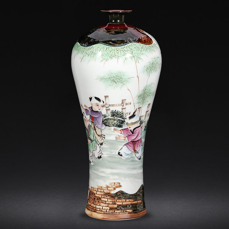 Jingdezhen famous hand - made ceramics up carved powder enamel vase Chinese style living room home decoration porcelain furnishing articles