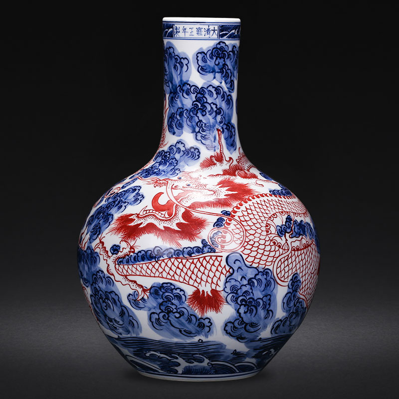 Jingdezhen ceramics hand - made dragon blue and white porcelain vase furnishing articles sitting room flower arranging Chinese style household decorative arts and crafts