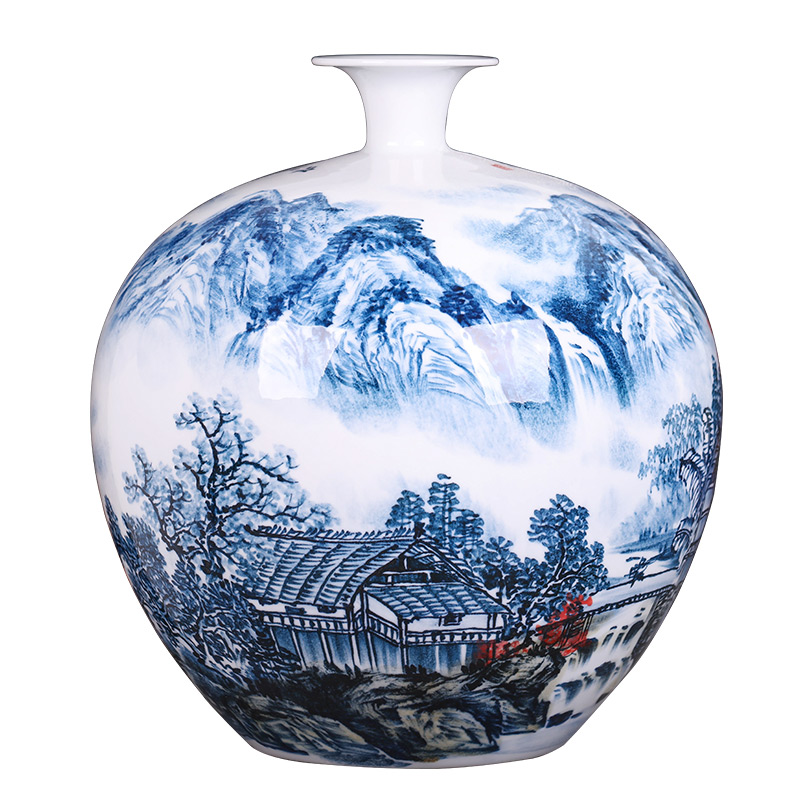 Famous master of jingdezhen ceramics hand - made scenery antique Chinese blue and white porcelain vase sitting room adornment is placed