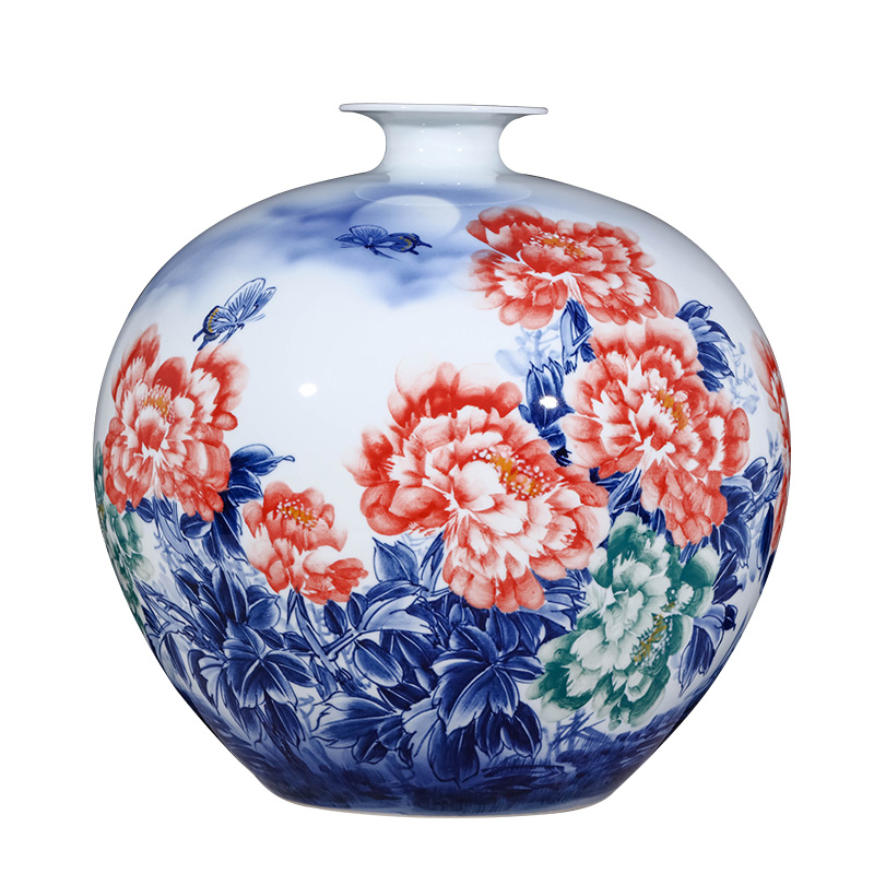 Jingdezhen ceramics hand - made porcelain vase peony pomegranate large Chinese style living room home furnishing articles