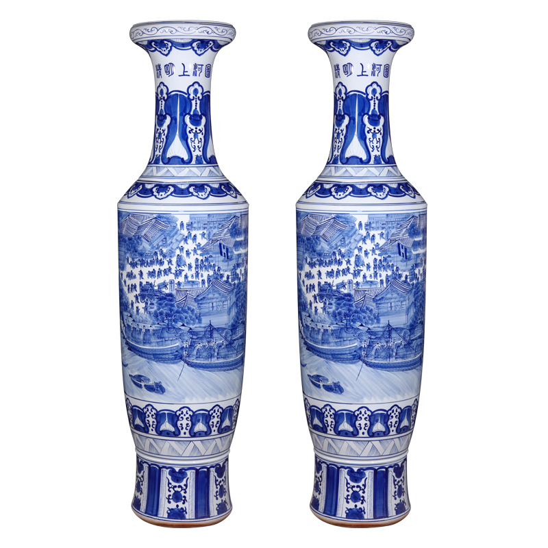 Jingdezhen ceramics hand - made ching Ming vase painting of large high furnishing articles of Chinese style living room home decoration