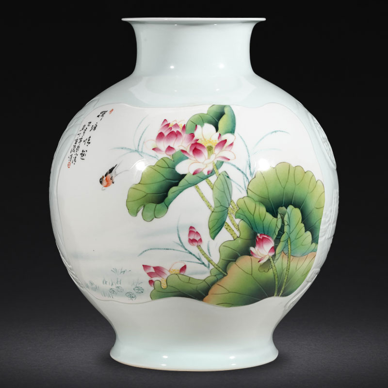 Jingdezhen ceramic masters hand shadow blue vase carving furnishing articles sitting room flower arranging high - grade Chinese style household ornaments