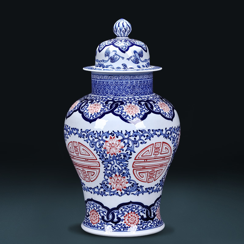 Jingdezhen ceramics hand - made general blue and white porcelain jar storage jar of new Chinese style restoring ancient ways is the sitting room adornment is placed