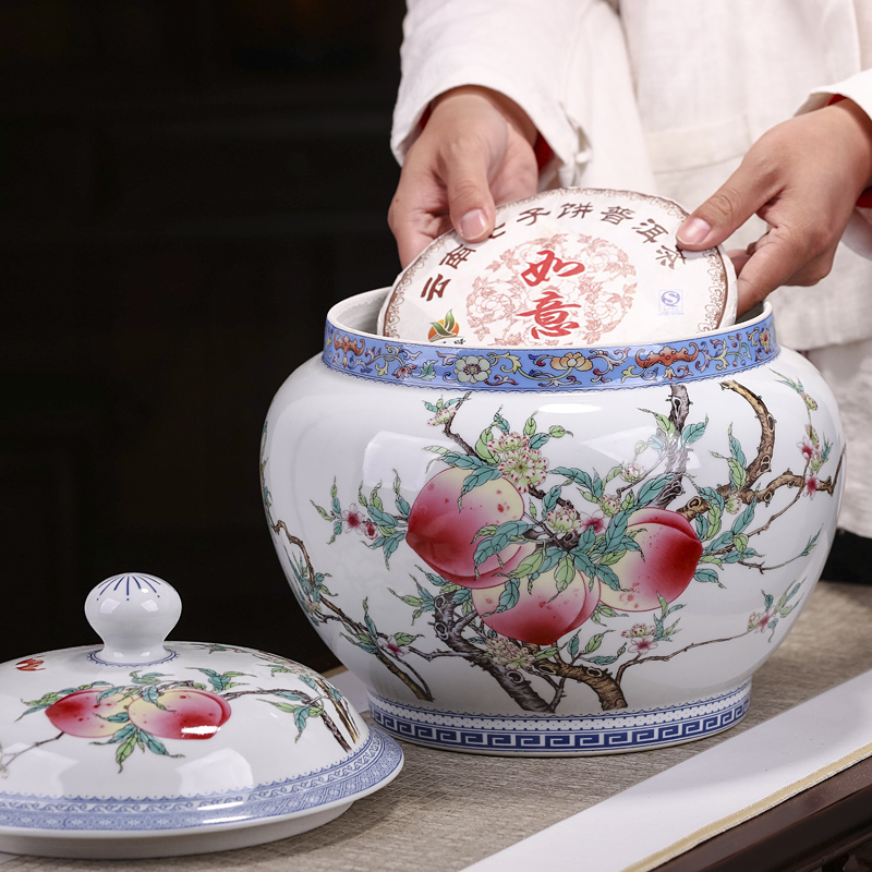 Jingdezhen ceramics archaize nine peach tea pot home sitting room storage tea cake large decorative furnishing articles