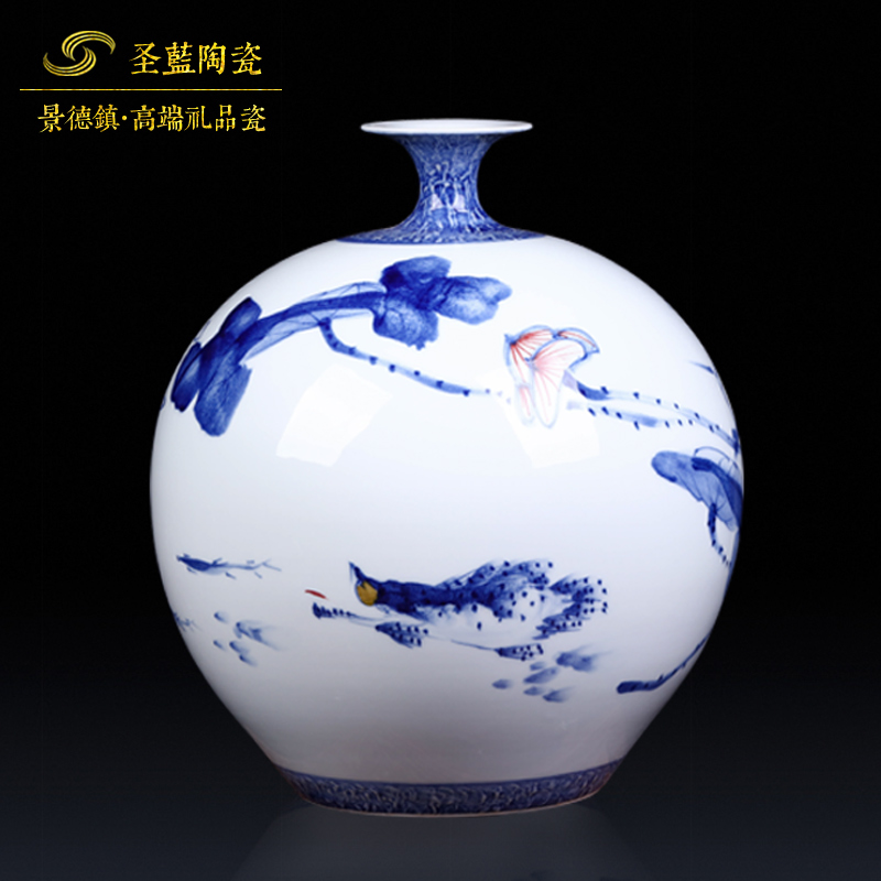The Master of jingdezhen ceramics hand - made pomegranates of blue and white porcelain vases, antique Chinese wine sitting room porch place