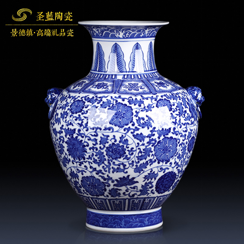 Antique vase of blue and white porcelain of jingdezhen ceramics flower arranging new Chinese style living room TV cabinet porch decorate furnishing articles