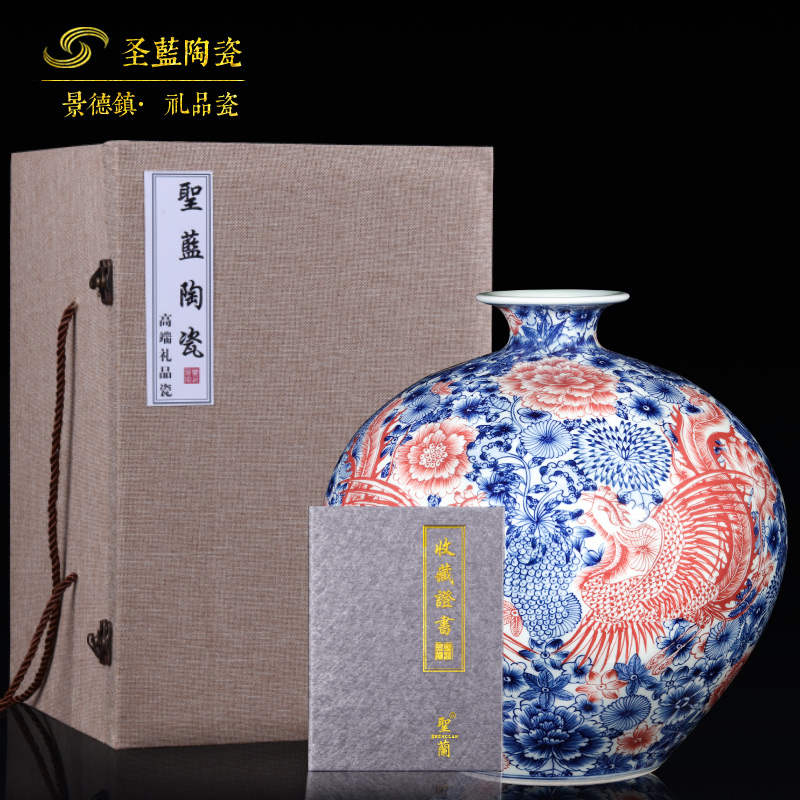 Jingdezhen ceramics imitation qianlong hand - made double phoenix Chinese blue and white porcelain vase sitting room home furnishing articles