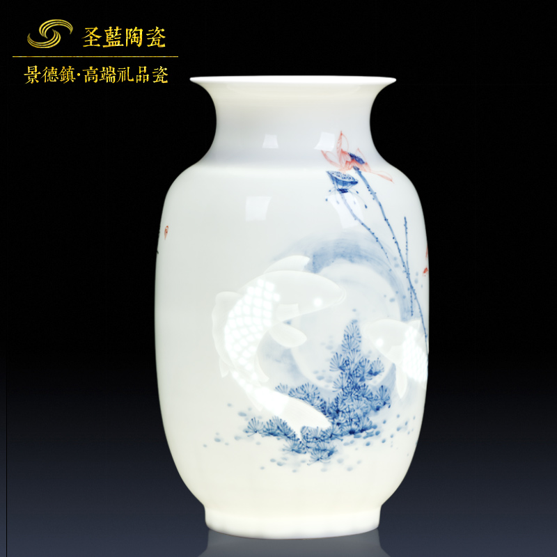 Jingdezhen ceramics famous master hand made blue and white porcelain vases, flower arranging new Chinese style household adornment furnishing articles sitting room