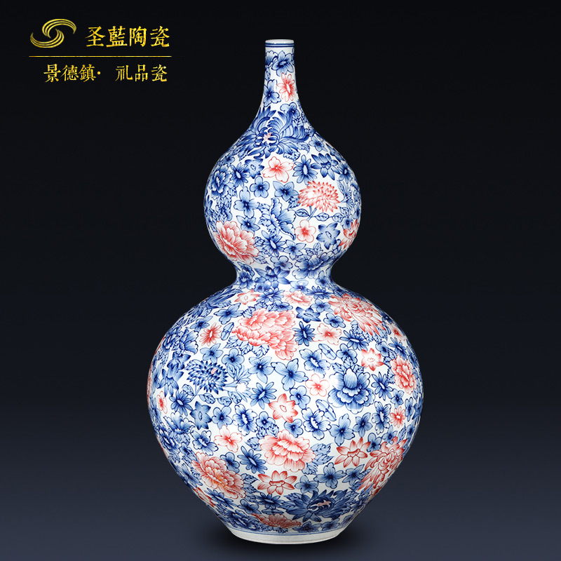 Antique hand - made gourd vase of blue and white porcelain of jingdezhen ceramics furnishing articles of Chinese style living room decoration decoration