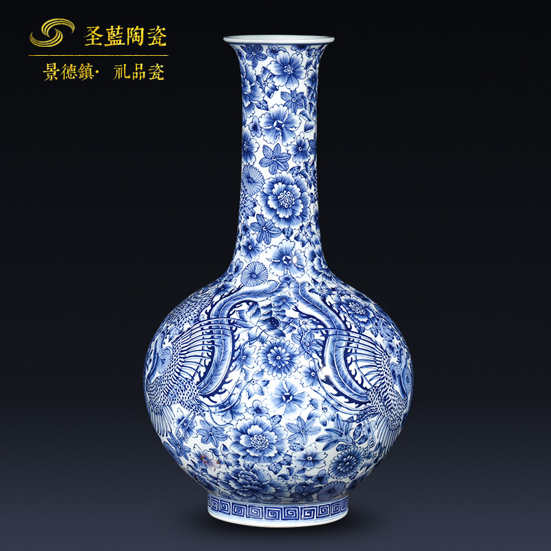 Jingdezhen ceramics imitation qianlong hand - made of blue and white porcelain vases, flower arrangement of Chinese style porch place gifts