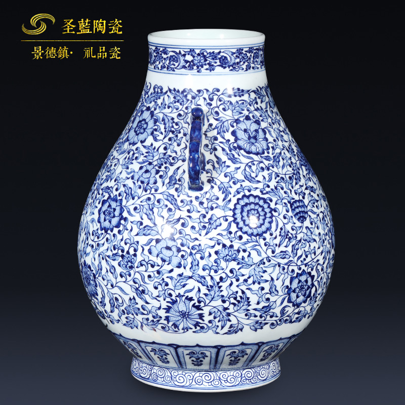 Jingdezhen ceramics imitation qianlong rich ancient frame antique Chinese blue and white porcelain vase sitting room adornment is placed