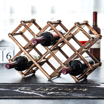 Solid wood red wine rack pine wine shelf European creative folding wood wine rack ornaments multi-bottle household modern