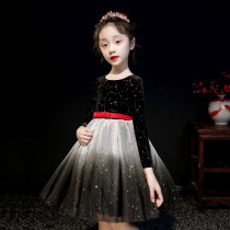 Girls New Year autumn and winter Western style girl dress Childrens princess dress plus velvet winter dress Flower girl puffy yarn skirt