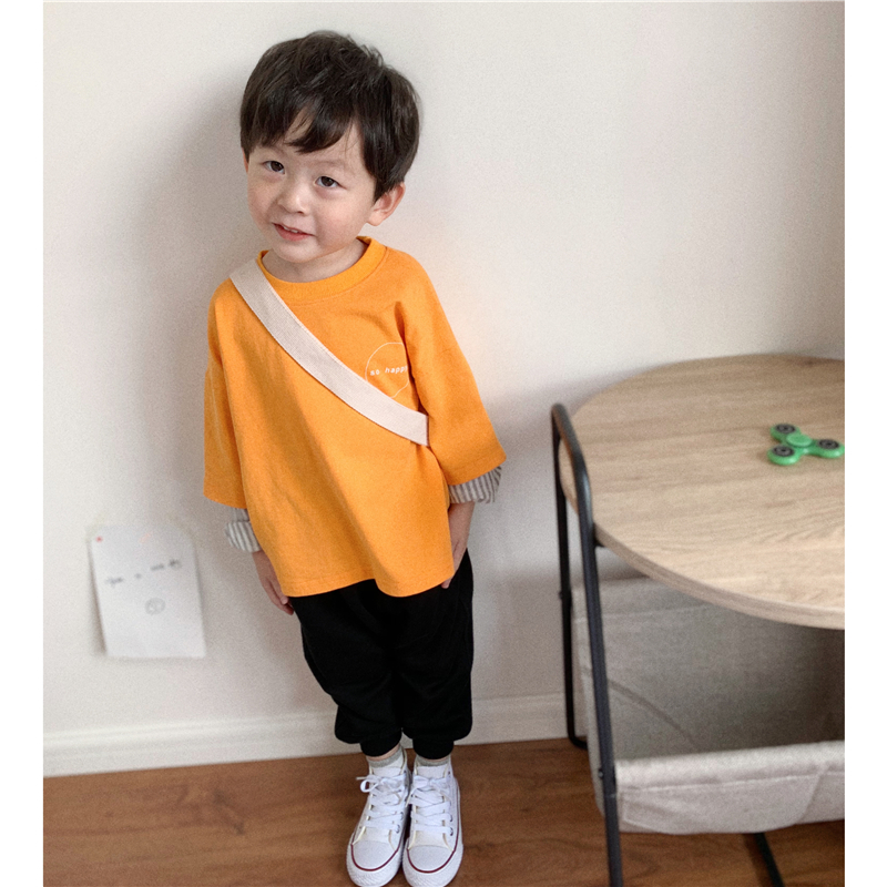 Children's mother boy girl pure cotton Korean version loose T-shirt children fake two blouses baby numb cotton blouse autumn clothes