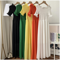  Sexy one-word collar chiffon dress womens fashion summer new short-sleeved pullover waist-length dress 105086