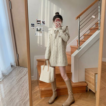 European Station 2021 Spring and Autumn New Small Sweater Womens Long Wear Loose Skinny Lazy Wind Dress