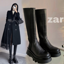 2022 autumn Winter new small taller high cylinder Long boot Long Boots Woman Shoes Thick Bottom Knight Genuine Leather Smoke Pipe Boots Black