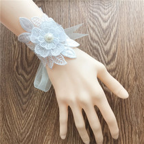 Sweet organza wrist flower bride lace peony hand flower wedding bridesmaid wristband performance jewelry arm ring