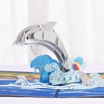Dolphin three-dimensional greeting card cartoon wave animal 3D birthday festival business general card high-value New Year children
