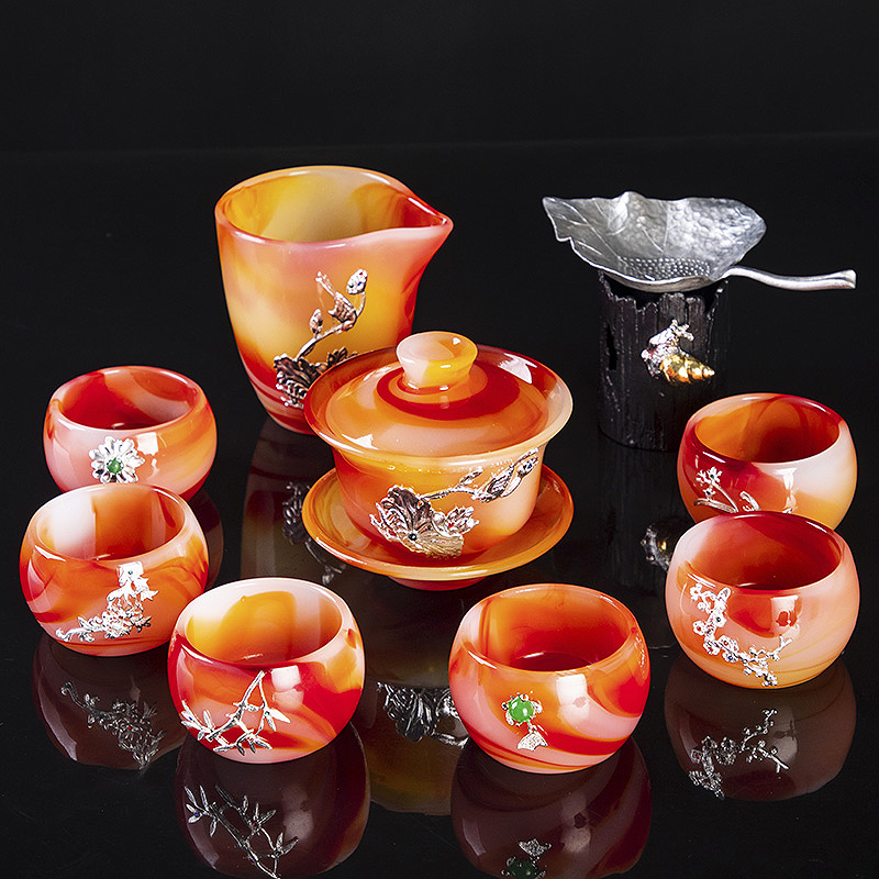 Coloured glaze kung fu tea set tea home office to receive a visitor tea jade porcelain glass cup with high - end gift box