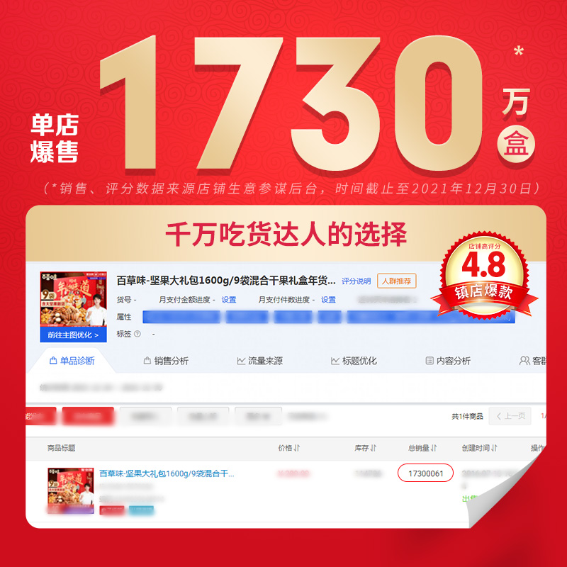 百草味-坚果大礼包1600g/9袋混合干果礼盒春节年货休闲零食送礼