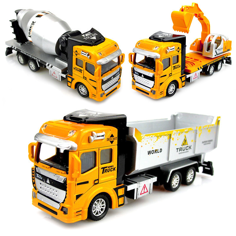 Alloy pullback car engineering car cover mounted big truck Cement mixer excavator Children's toy car boy model