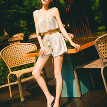 Silver fashion swimsuit women hot spring sexy steel support small chest gather skirt pants style high waist split three-piece swimsuit