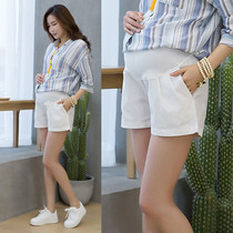 Pregnant womens shorts womens summer wear large size fashion high waist loose thin section cotton belly pregnancy cotton and hemp pants