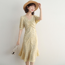 FENPERATE French style elegance romantic fairy wind even dress Summer new reduced age covets snowspun Crushed Flowers Skirt