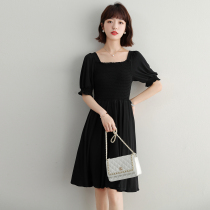 FENPERATE black French style Hepburn summer new retro elegant light lavish A word snowspun one-piece dress