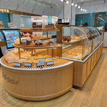 Solid wood curved mid-island cabinet bread display cabinet cake dessert model cabinet biscuit side cabinet out counter dinner plate cabinet