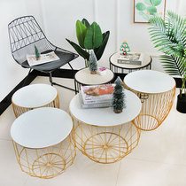 Nordic wrought iron geometric small round table ornaments pallet rack modern simple magazine table living room bedroom photography props