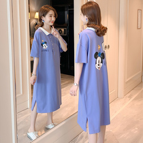 2021 summer new maternity dress cartoon print Mickey front and back wear casual loose pregnant mother dress tide