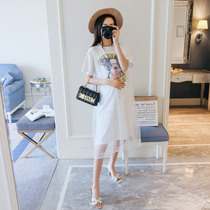 Pregnant womens summer dress Fashion Net red ocean air gauze out summer skirt tide hot mother clothes tide mother