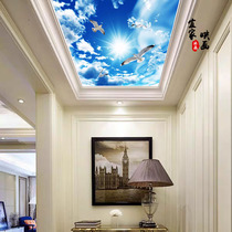 3d three-dimensional Blue Sky White Cloud Art glass ceiling decoration aisle corridor transparent decorative glass ceiling ice crystal painting