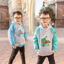 Boys and boys hooded fleece sweater autumn and winter high-quality childrens thickened warm cartoon long-sleeved tops trendy clothes