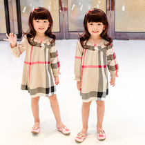 Girls baby dress spring and autumn infant childrens cotton plaid skirt British style long-sleeved bow dress