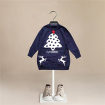 2022 new girls mid-length round neck sweater dress spring and autumn woolen dress Christmas princess dress