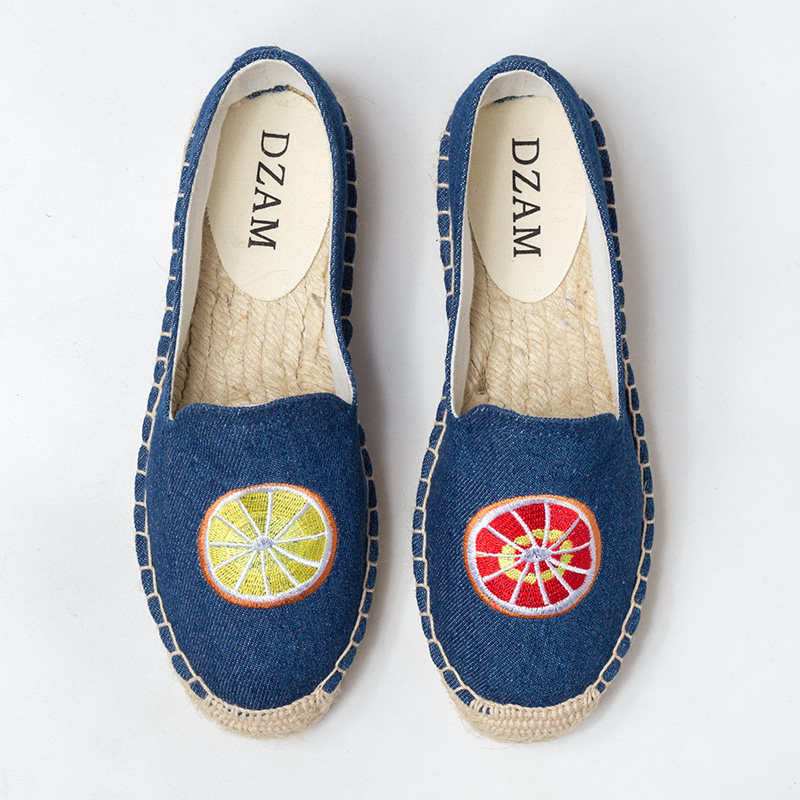 亚麻包边渔夫鞋女厚底夏懒人一脚蹬平底刺绣韩版帆布麻底鞋单鞋_7折