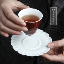 Jingdezhen Handmade shadow blue petal window flower coaster monochromatic original tea set tea cup holder tea table tea ceremony