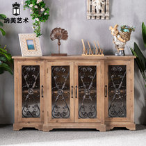 American wrought iron retro dining side cabinet porch cabinet homestay old wine cabinet locker country solid wood porch decoration cabinet