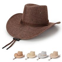 Western denim hats for men and women linen breathable outdoor sun hat sunhat leisure beach big eaves sunscreen