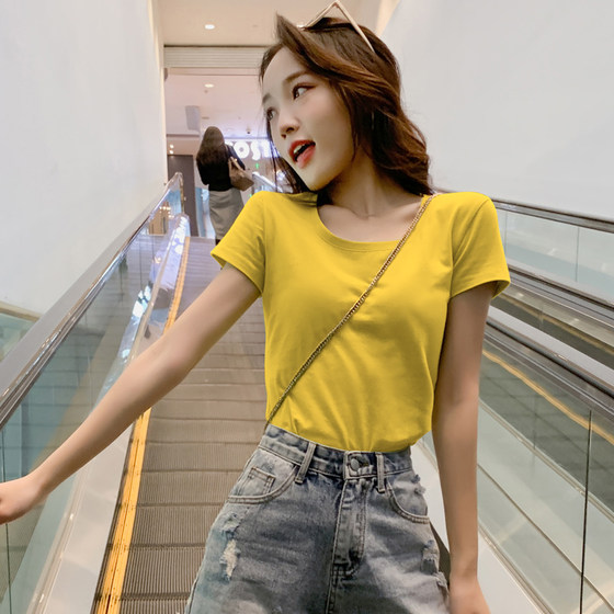 반팔 티셔츠 여성 2021 새로운 슬림 솔리드 컬러 바닥 셔츠 기질 여름 화이트 탑 퓨어 코튼 반팔 티셔츠 반팔 티셔츠 여성 2021 새로운 슬림 솔리드 컬러 바닥 셔츠 기질 여름 화이트 탑 퓨어 코튼 반팔 티셔츠